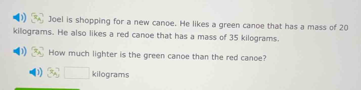 joel is shopping for a new canoe. he likes a green canoe that has a mas…