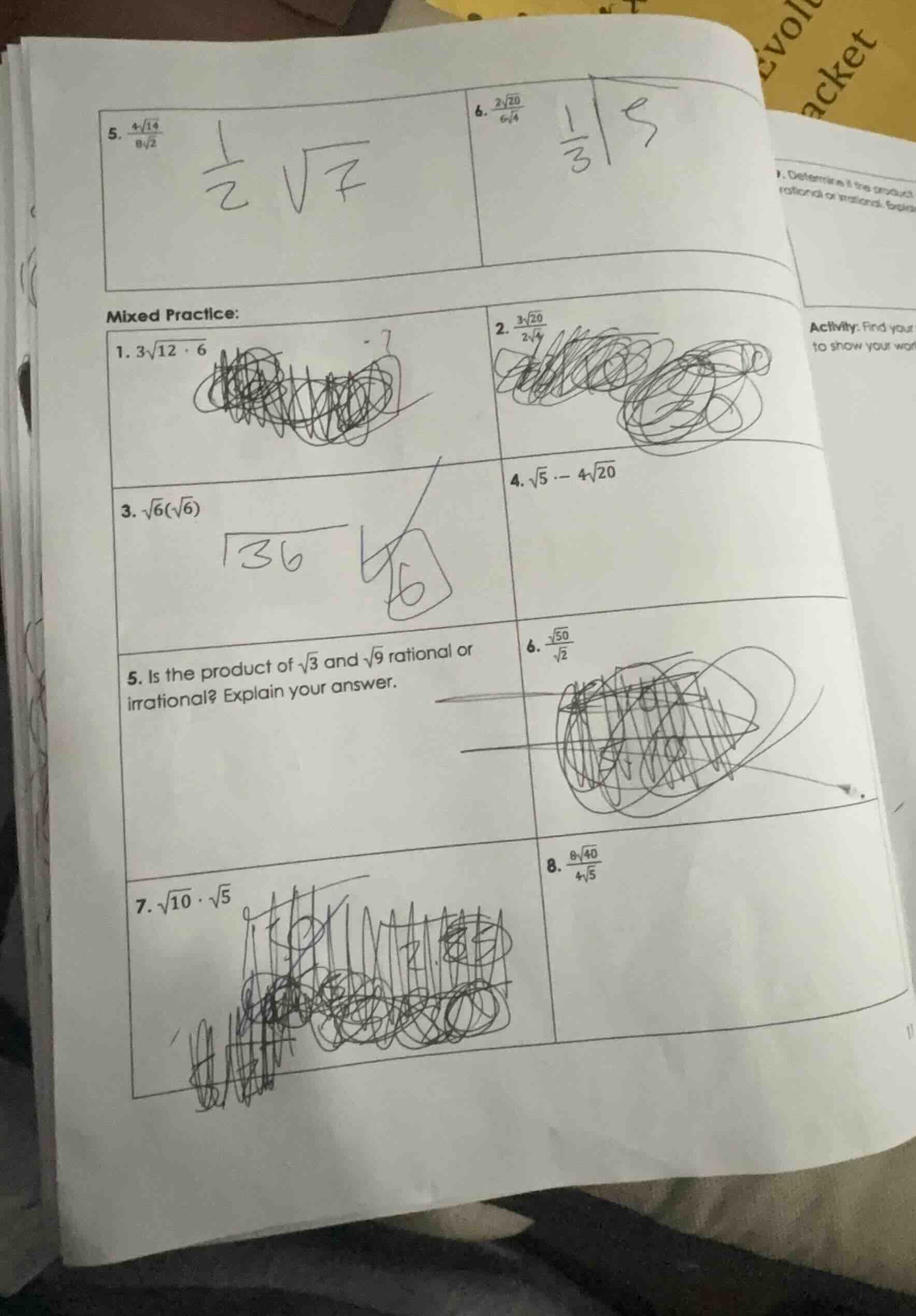 5. \\(\\frac{4\\sqrt{14}}{8\\sqrt{2}}\\)\ 6. \\(\\frac{2\\sqrt{20}}{6\\…