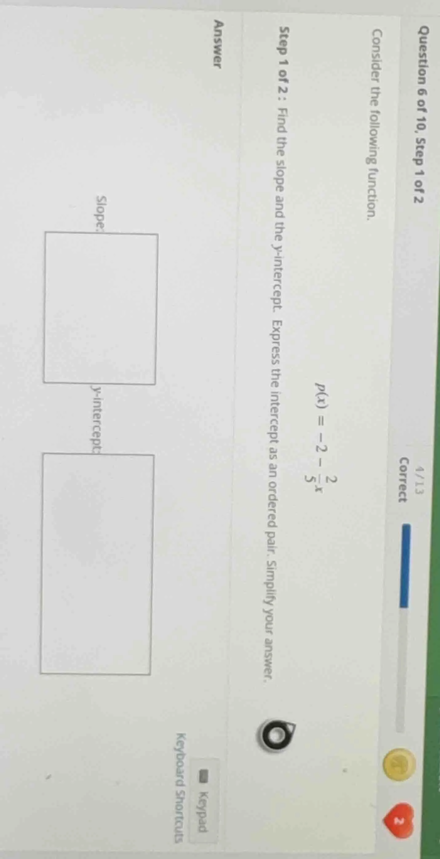 question 6 of 10, step 1 of 2 consider the following function. p(x) = -…