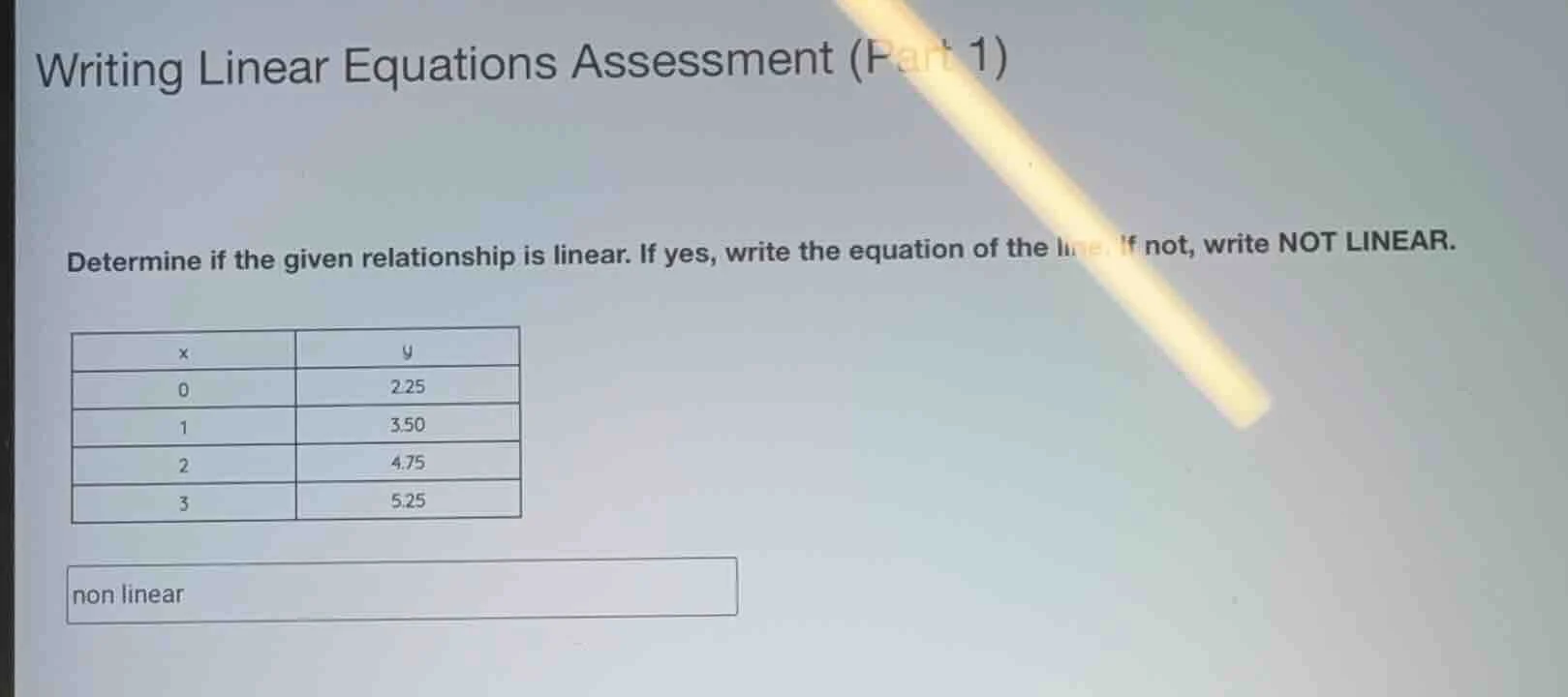 writing linear equations assessment (part 1) determine if the given rel…