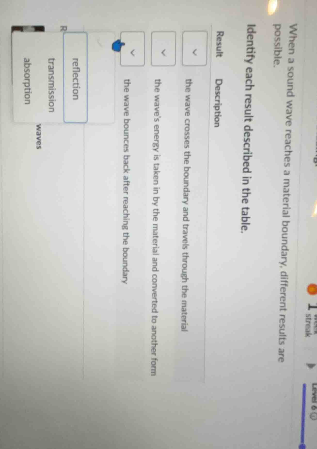 when a sound wave reaches a material boundary, different results are po…