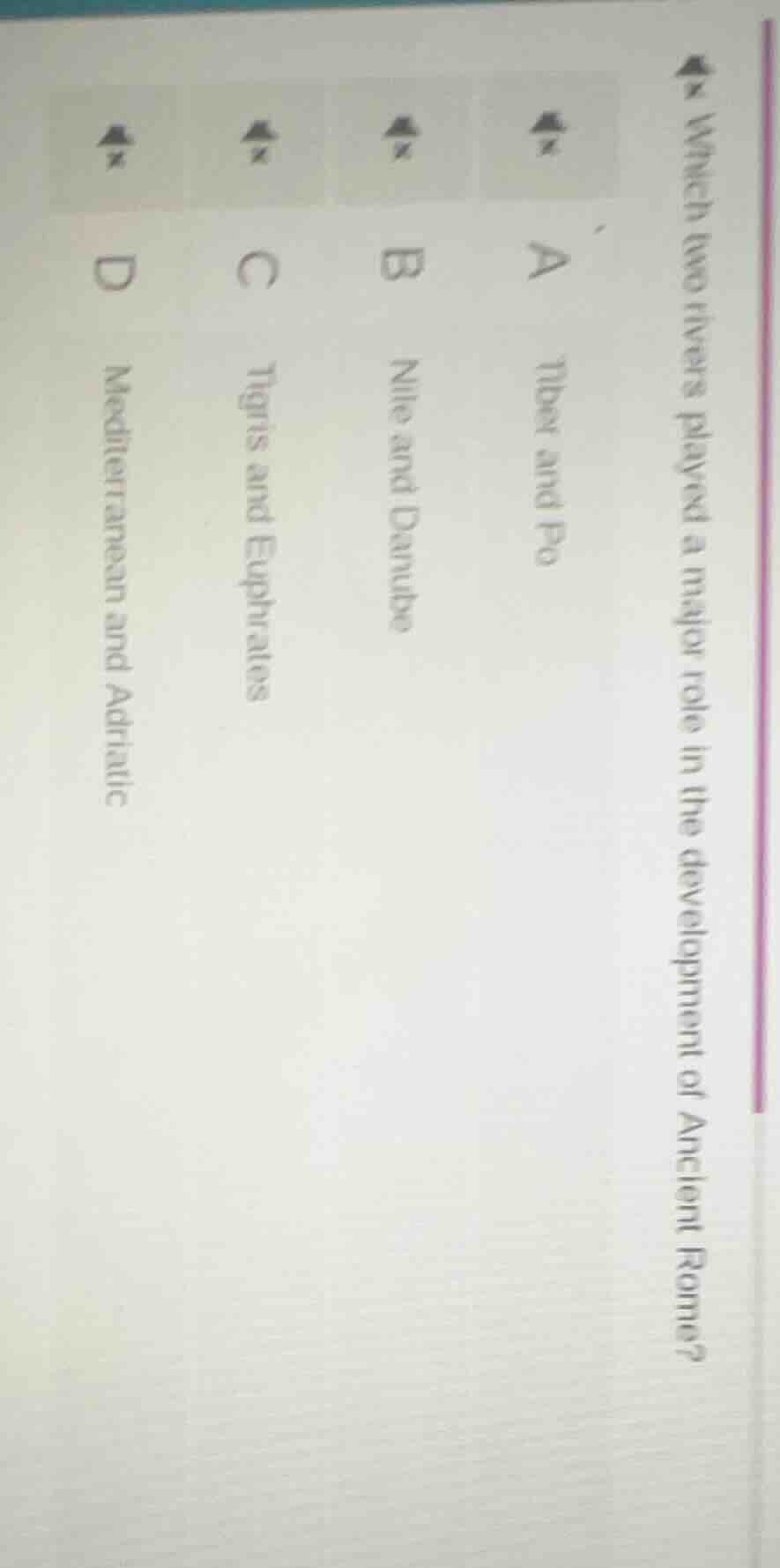 which two rivers played a major role in the development of ancient rome…