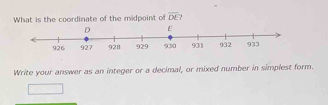 what is the coordinate of the midpoint of \\(\\overline{de}\\)? write y…