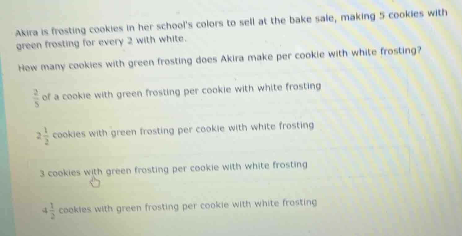 akira is frosting cookies in her schools colors to sell at the bake sal…