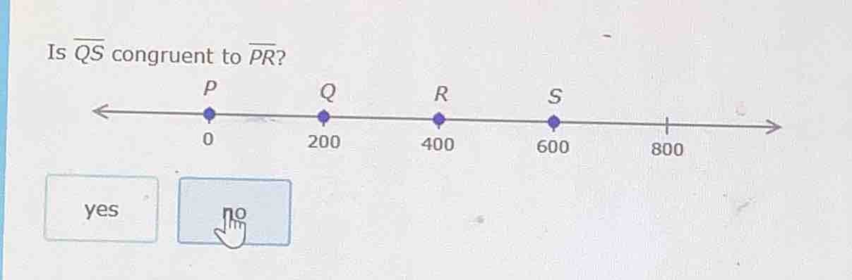 is $overline{qs}$ congruent to $overline{pr}$? (there is a number line …