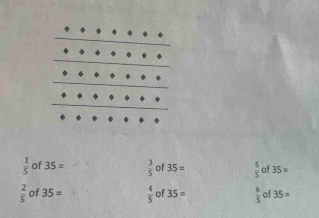 \\(\\frac{1}{5}\\) of 35 = \\(\\frac{3}{5}\\) of 35 = \\(\\frac{5}{5}\\…