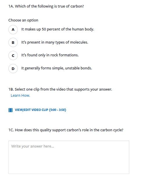 1a. which of the following is true of carbon? choose an option a it mak…