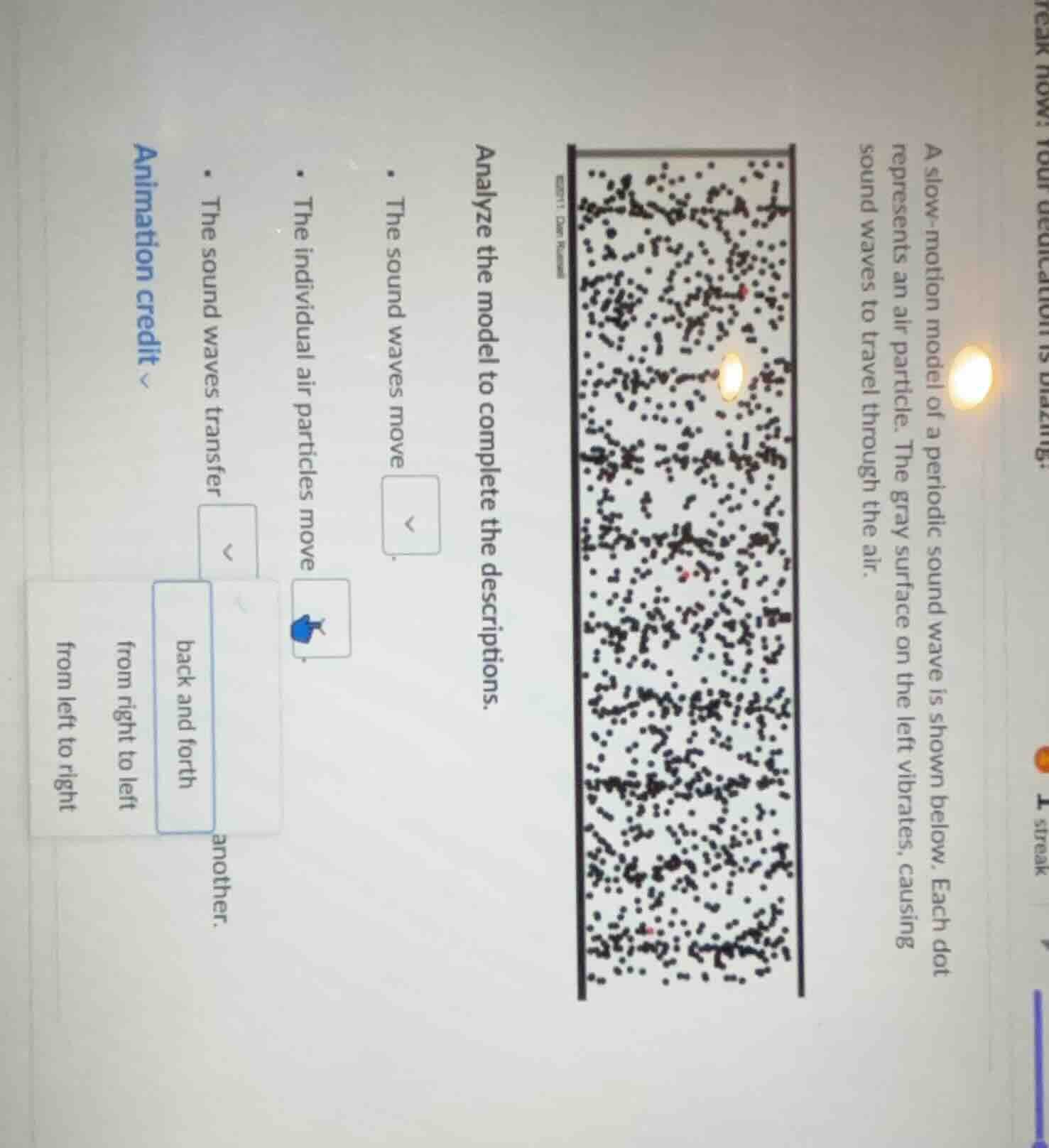 a slow - motion model of a periodic sound wave is shown below. each dot…