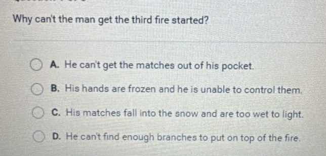 why cant the man get the third fire started? a. he cant get the matches…