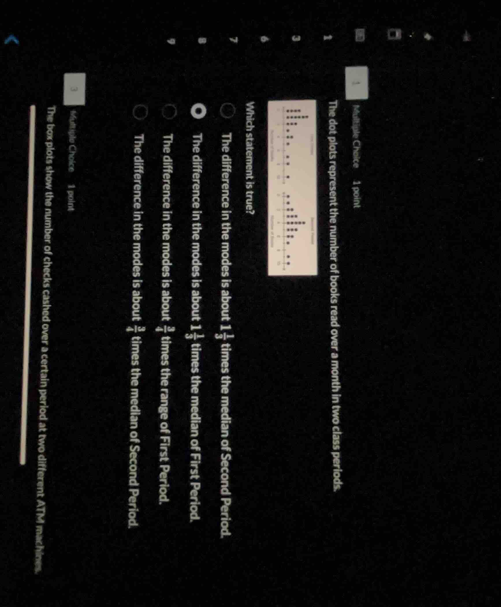 multiple choice 1 point the dot plots represent the number of books rea…