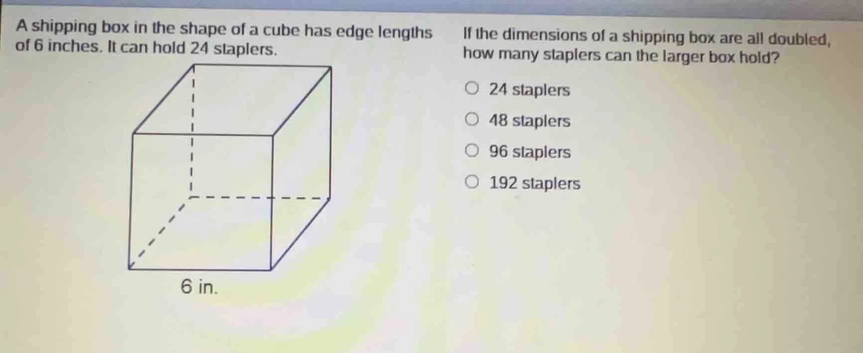 a shipping box in the shape of a cube has edge lengths of 6 inches. it …