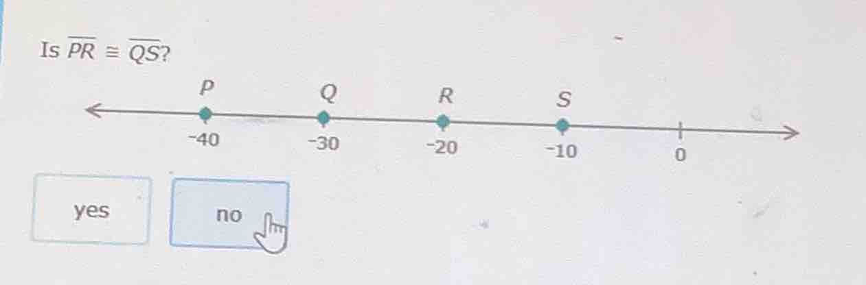 is $overline{pr} cong overline{qs}$? (there is a number line with point…