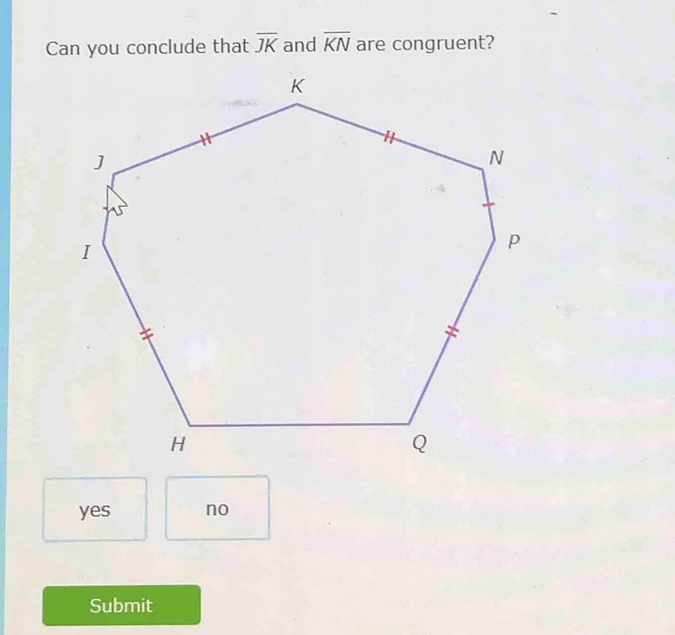can you conclude that \\(\\overline{jk}\\) and \\(\\overline{kn}\\) are…