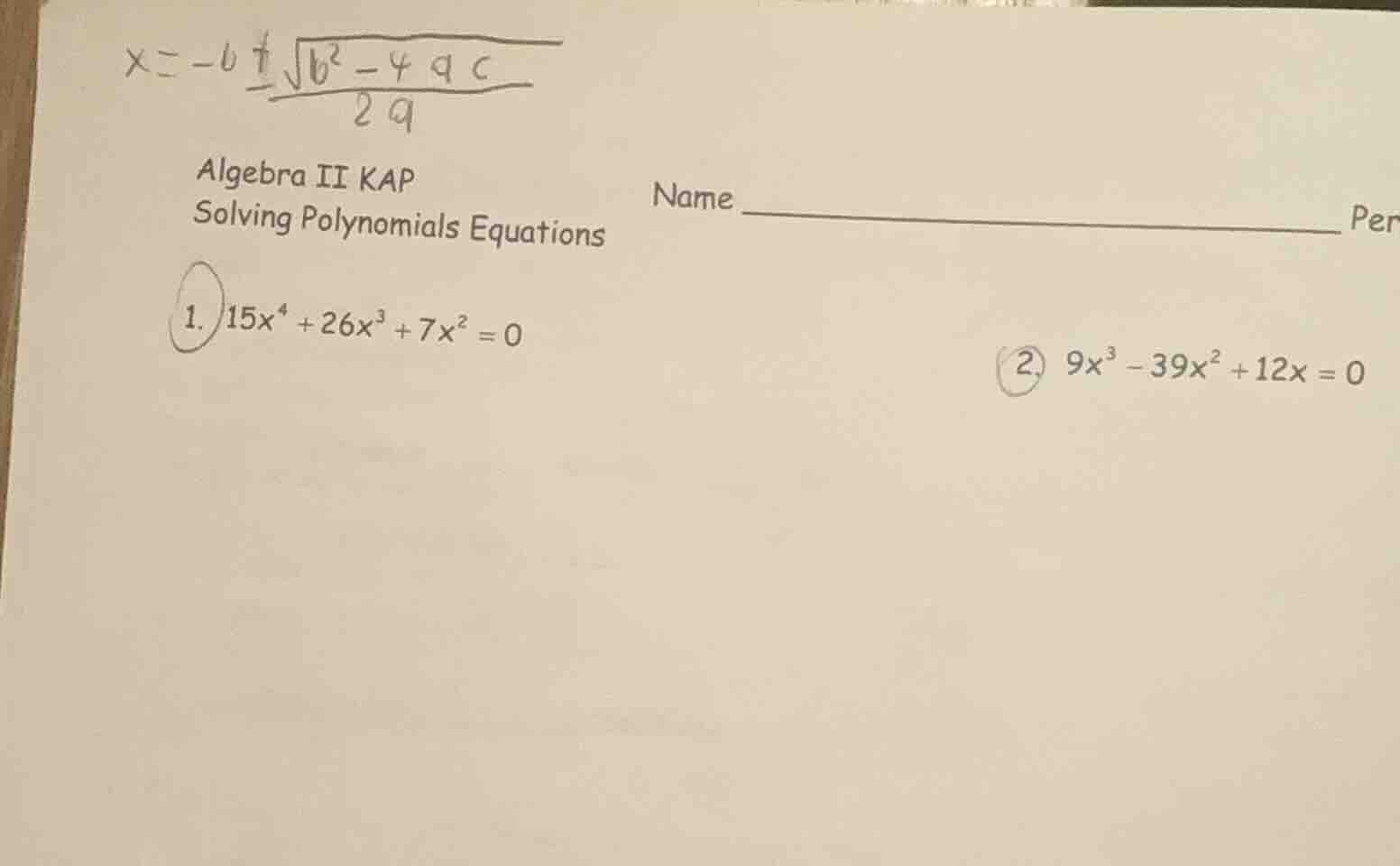 algebra ii kap solving polynomials equations name _____________________…