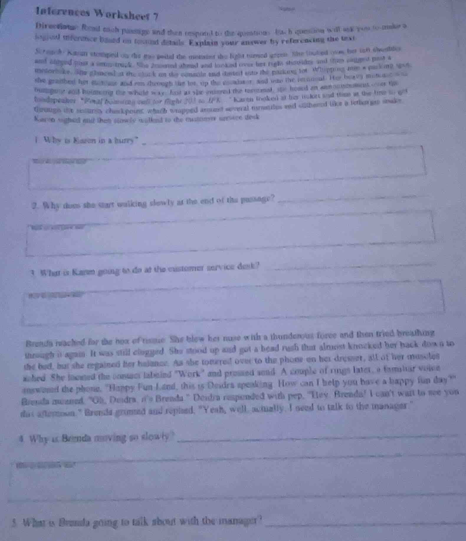 inferences worksheet 7 name directions: read each passage and then resp…