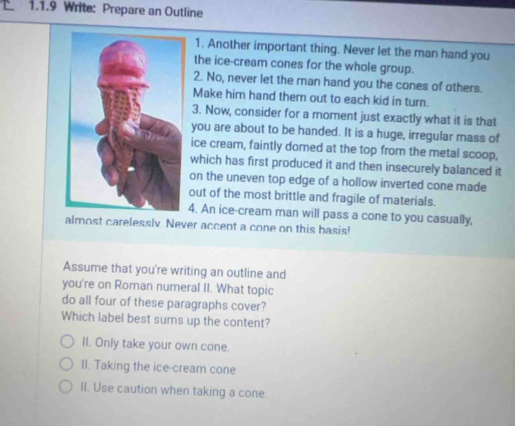 1.1.9 write: prepare an outline 1. another important thing. never let t…
