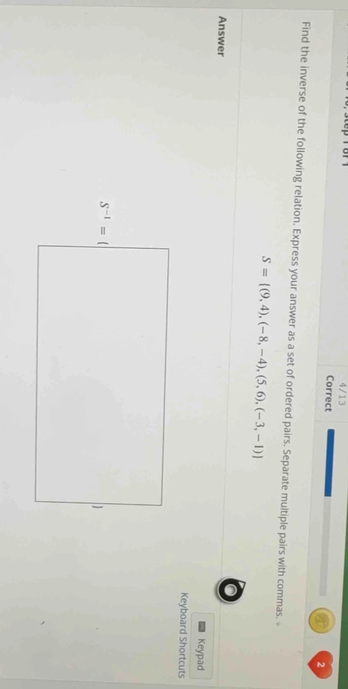 find the inverse of the following relation. express your answer as a se…