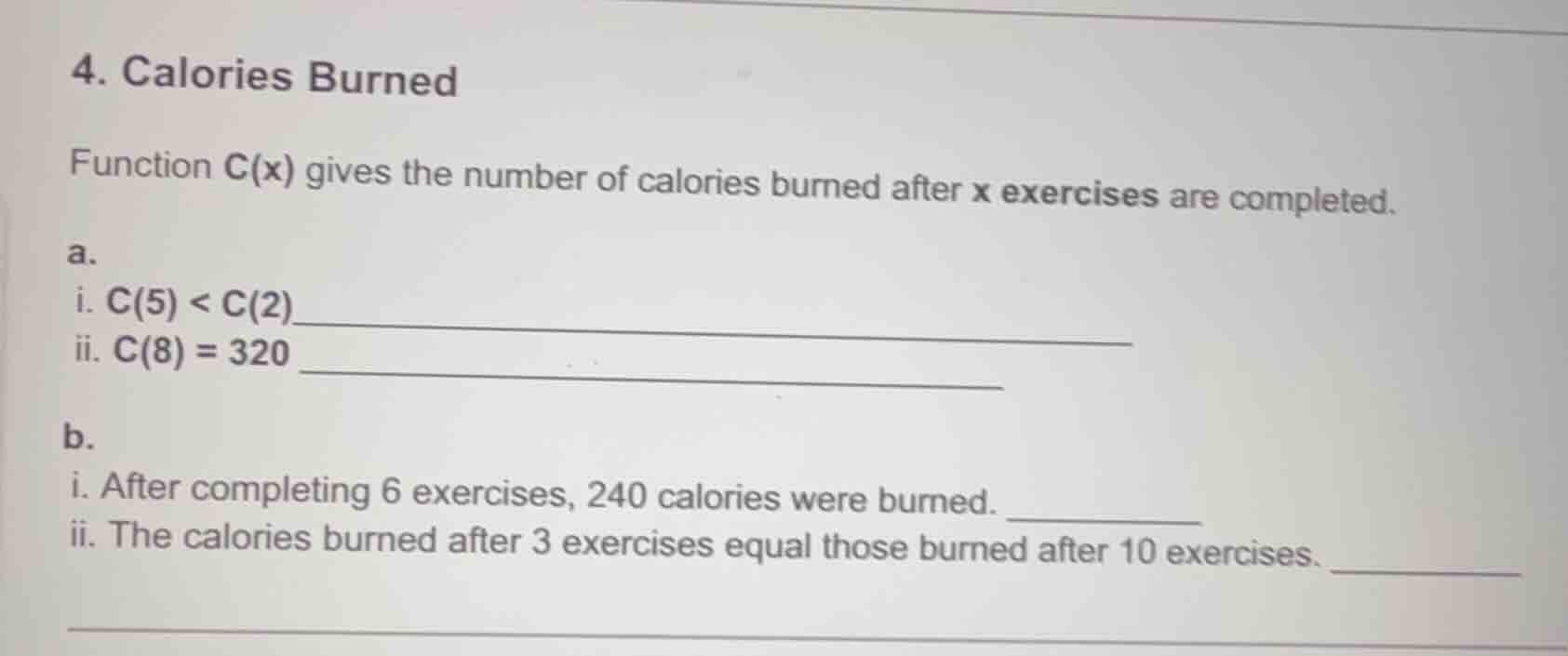 4. calories burned function c(x) gives the number of calories burned af…