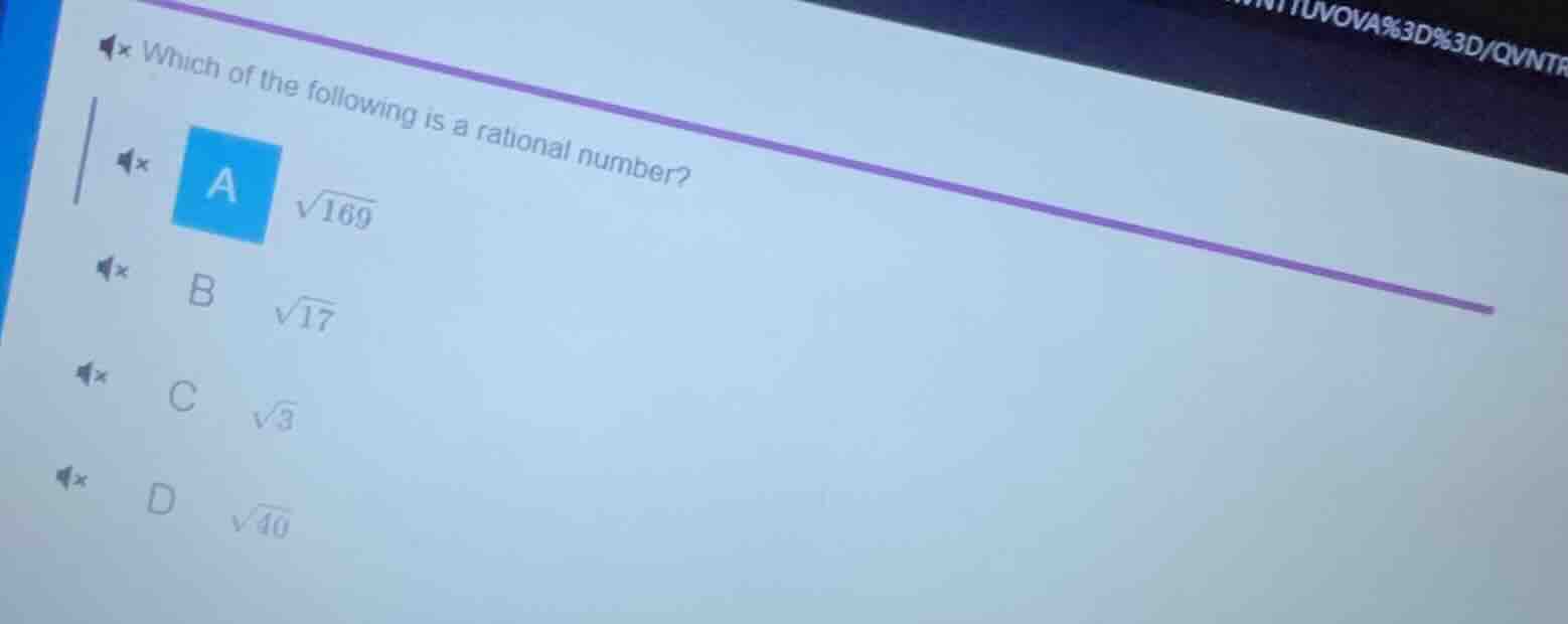 which of the following is a rational number? a $sqrt{169}$ b $sqrt{17}$…
