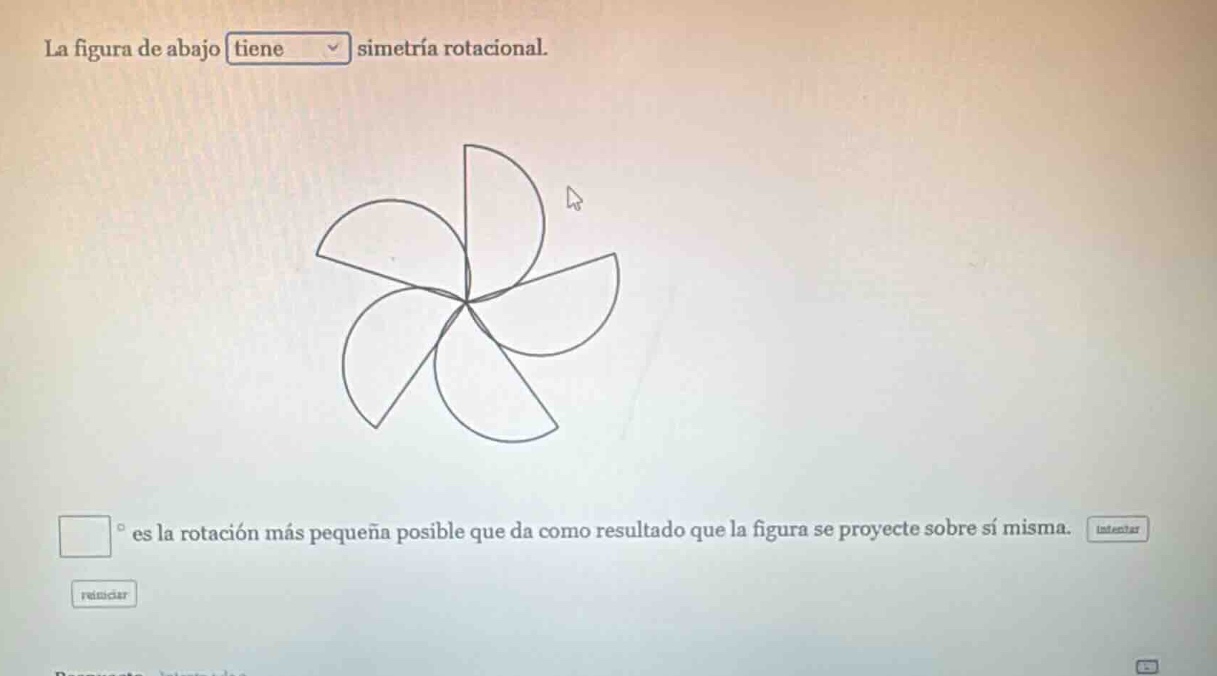 la figura de abajo tiene simetría rotacional. □° es la rotación más peq…
