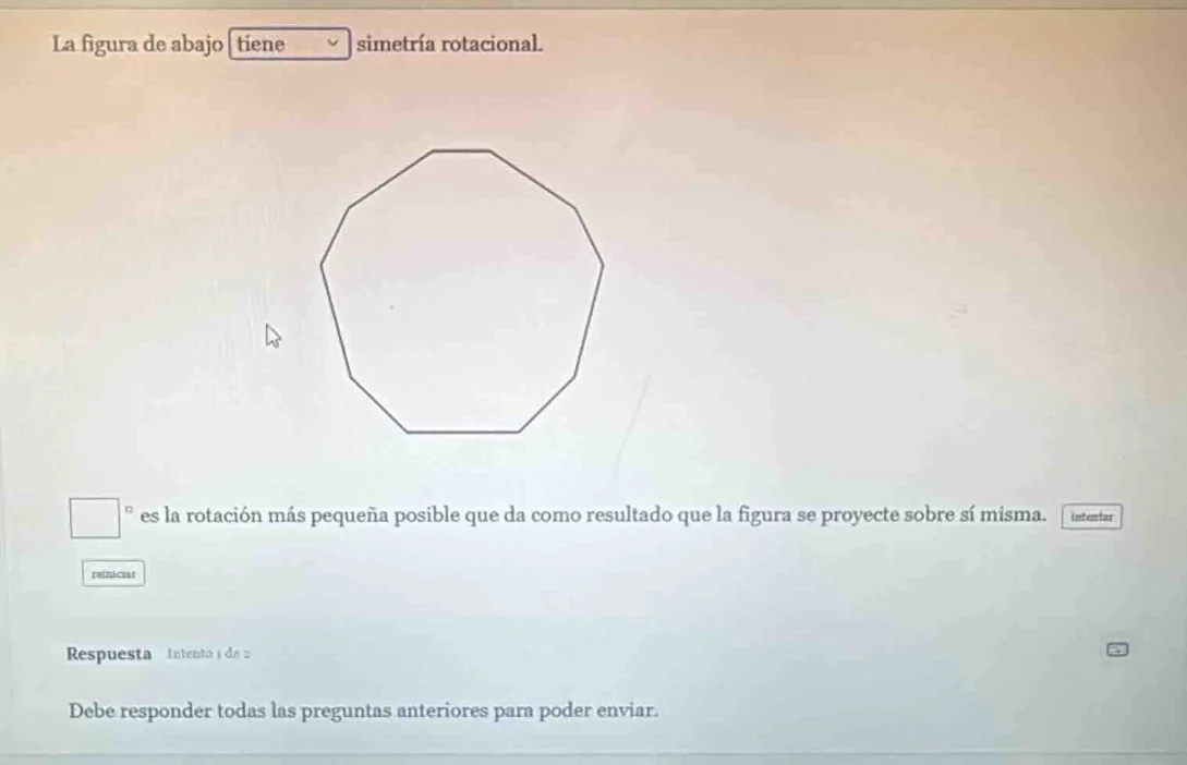la figura de abajo tiene simetría rotacional. figura de un octágono reg…