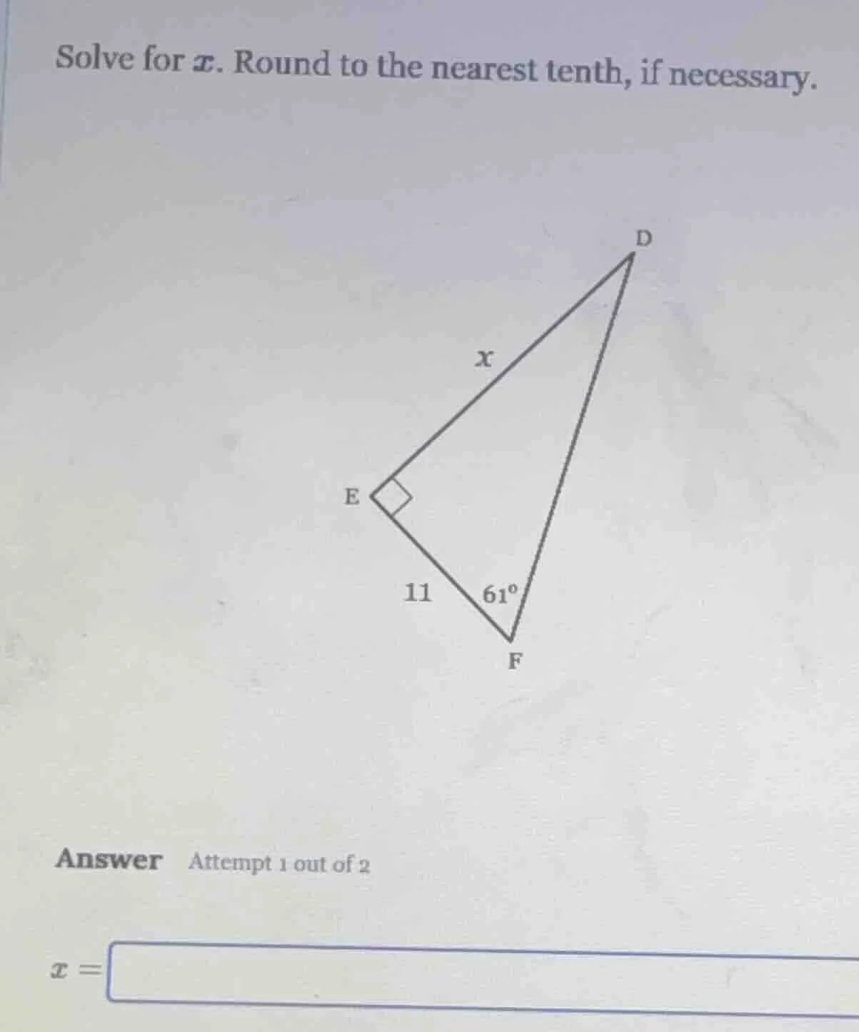 solve for x. round to the nearest tenth, if necessary. (image of right …