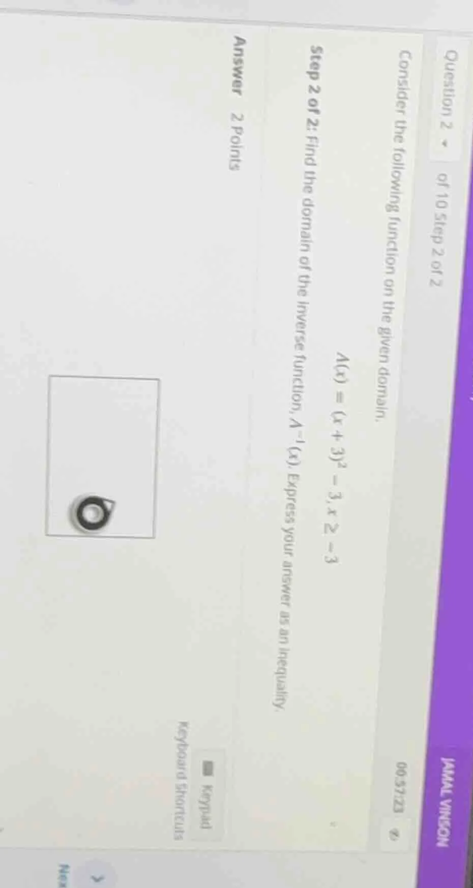 question 2 of 10 step 2 of 2 consider the following function on the giv…