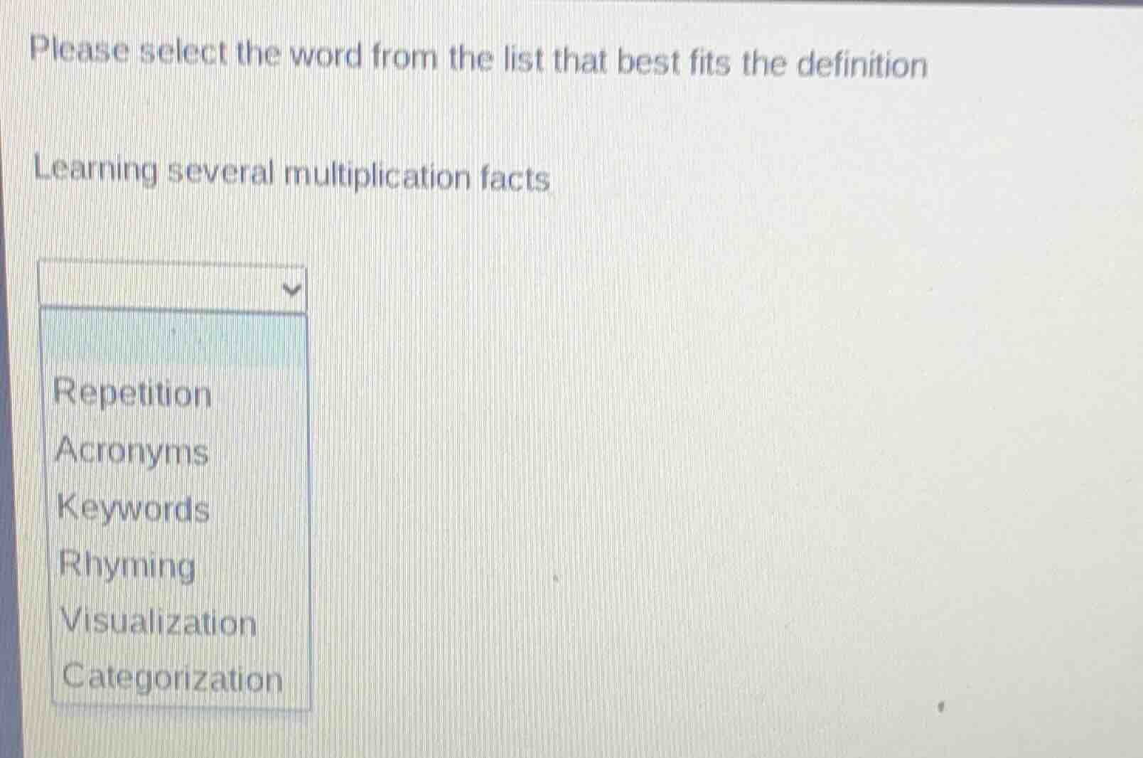 please select the word from the list that best fits the definition lear…