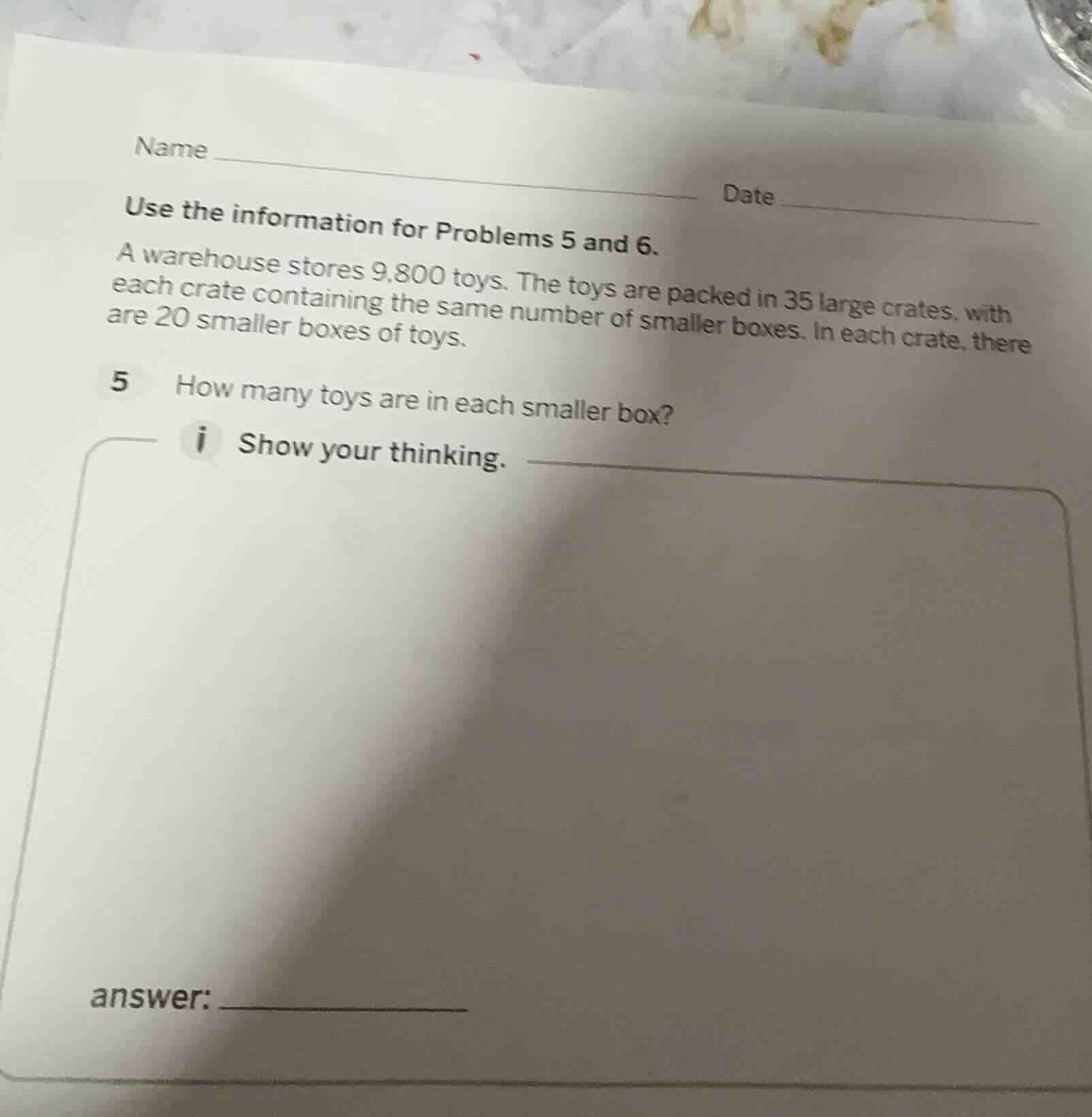 name ______ date ______ use the information for problems 5 and 6. a war…