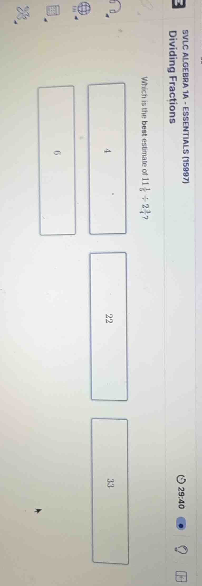 svlc algebra 1a - essentials (15997) dividing fractions which is the be…