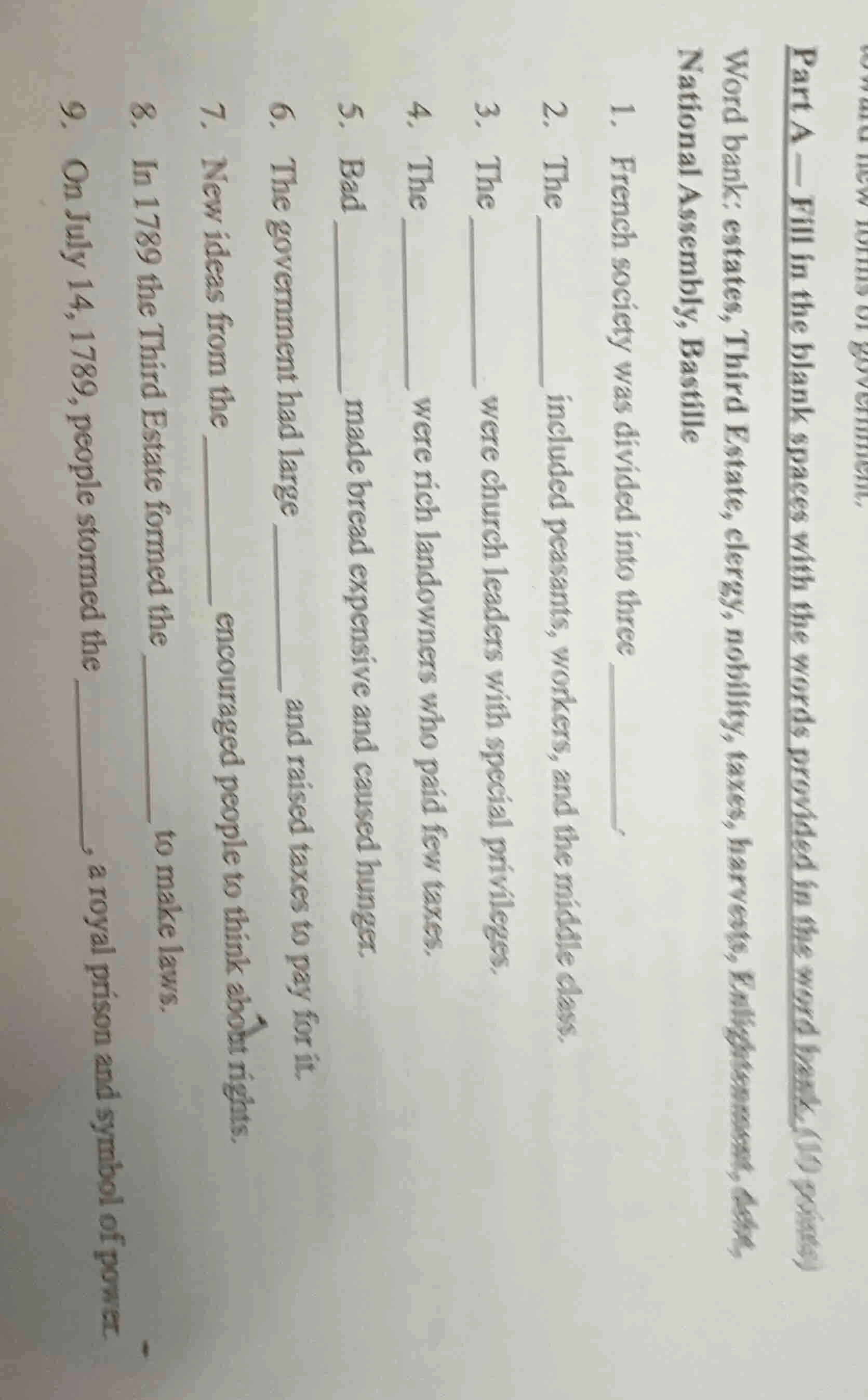 part a — fill in the blank spaces with the words provided in the word b…