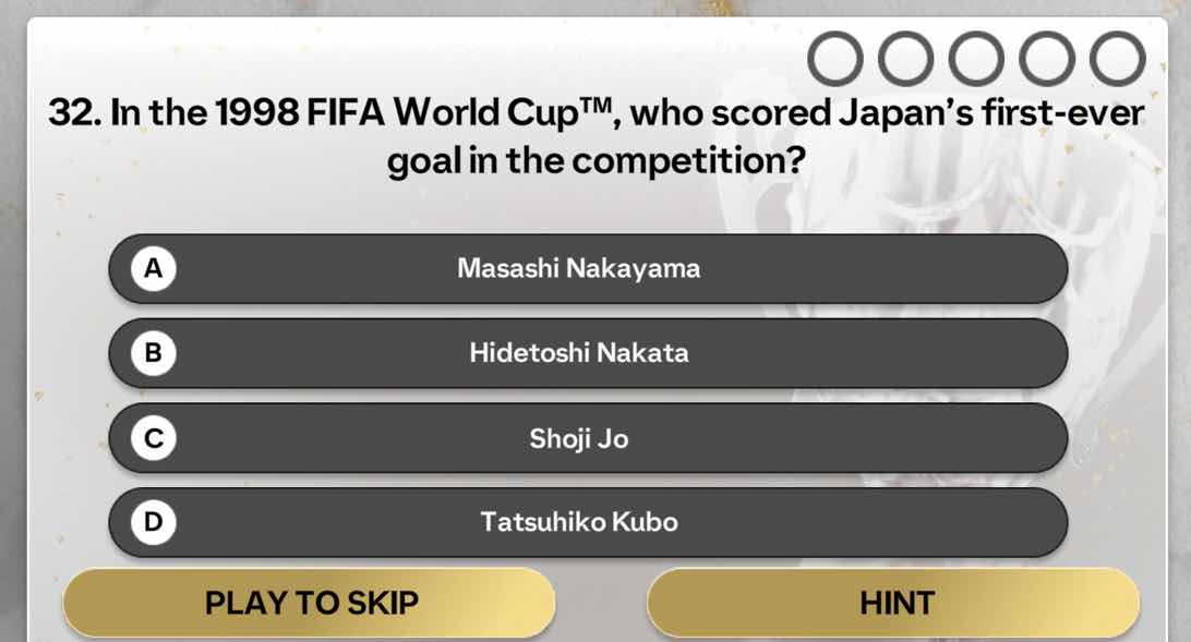 32. in the 1998 fifa world cup™, who scored japan’s first - ever goal i…