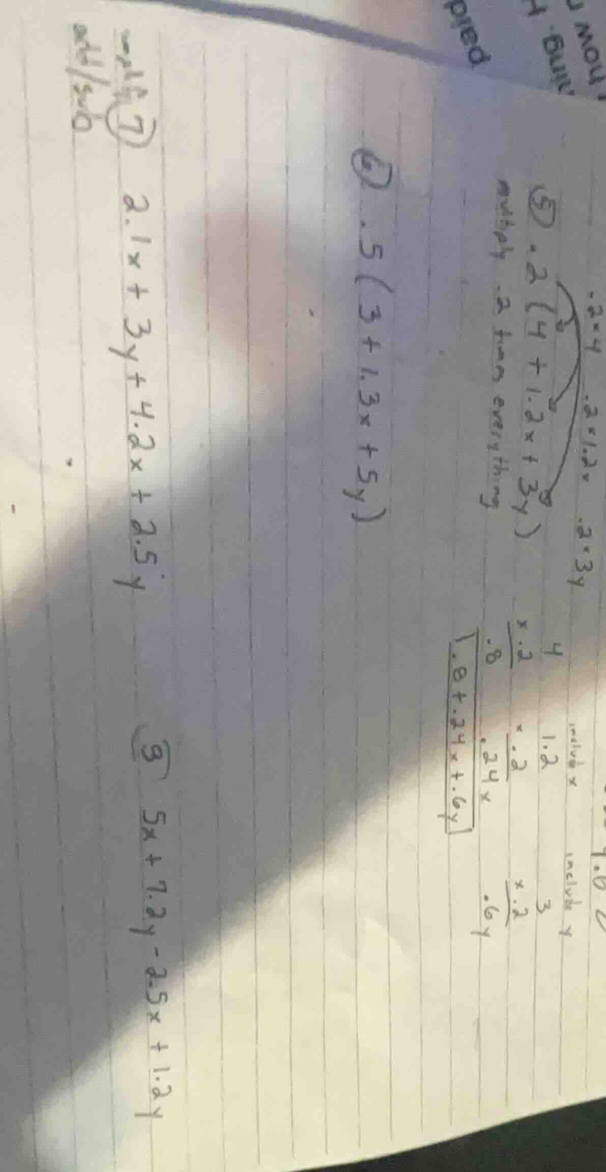 ② 2(4 + 1.3x + 3y) ④ 0.5(3 + 1.3x + 5y) ⑦ 2.1x + 3y + 4.2x + 2.5y ⑨ 5x …
