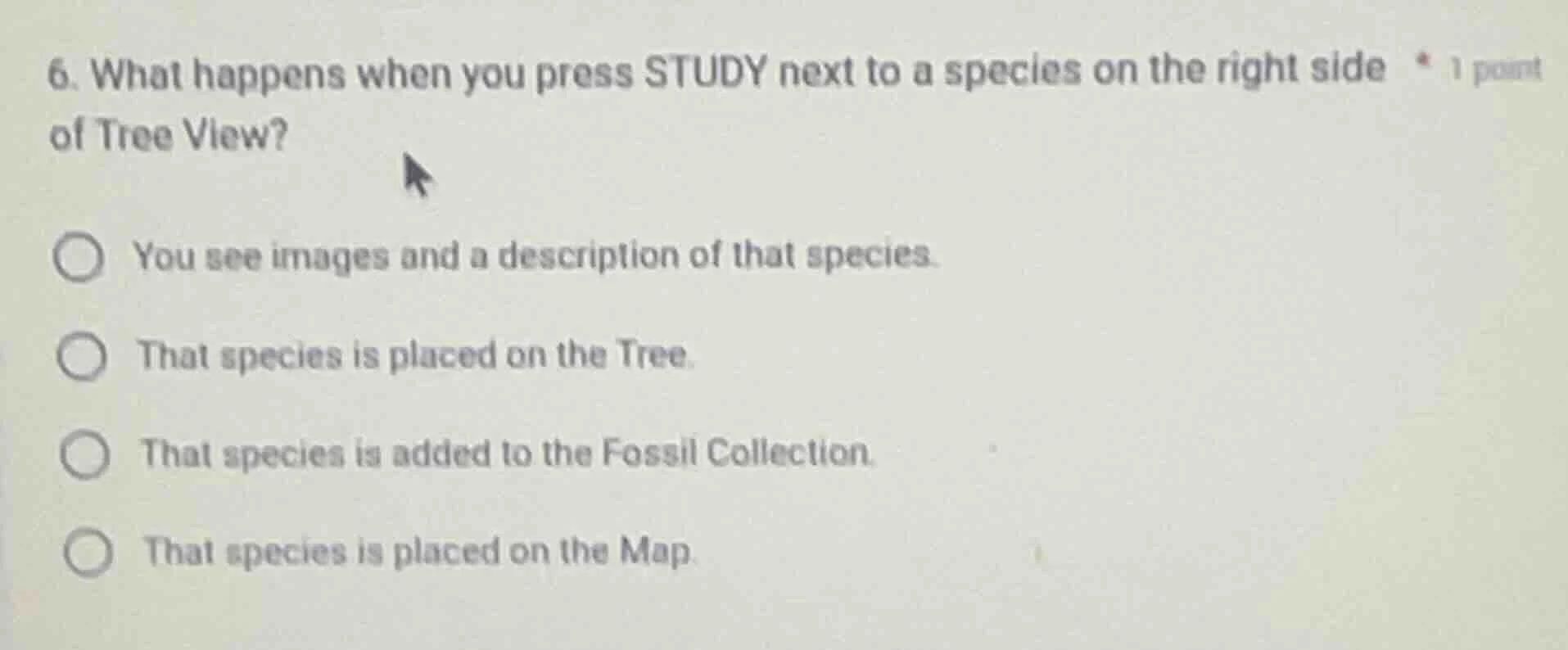 6. what happens when you press study next to a species on the right sid…