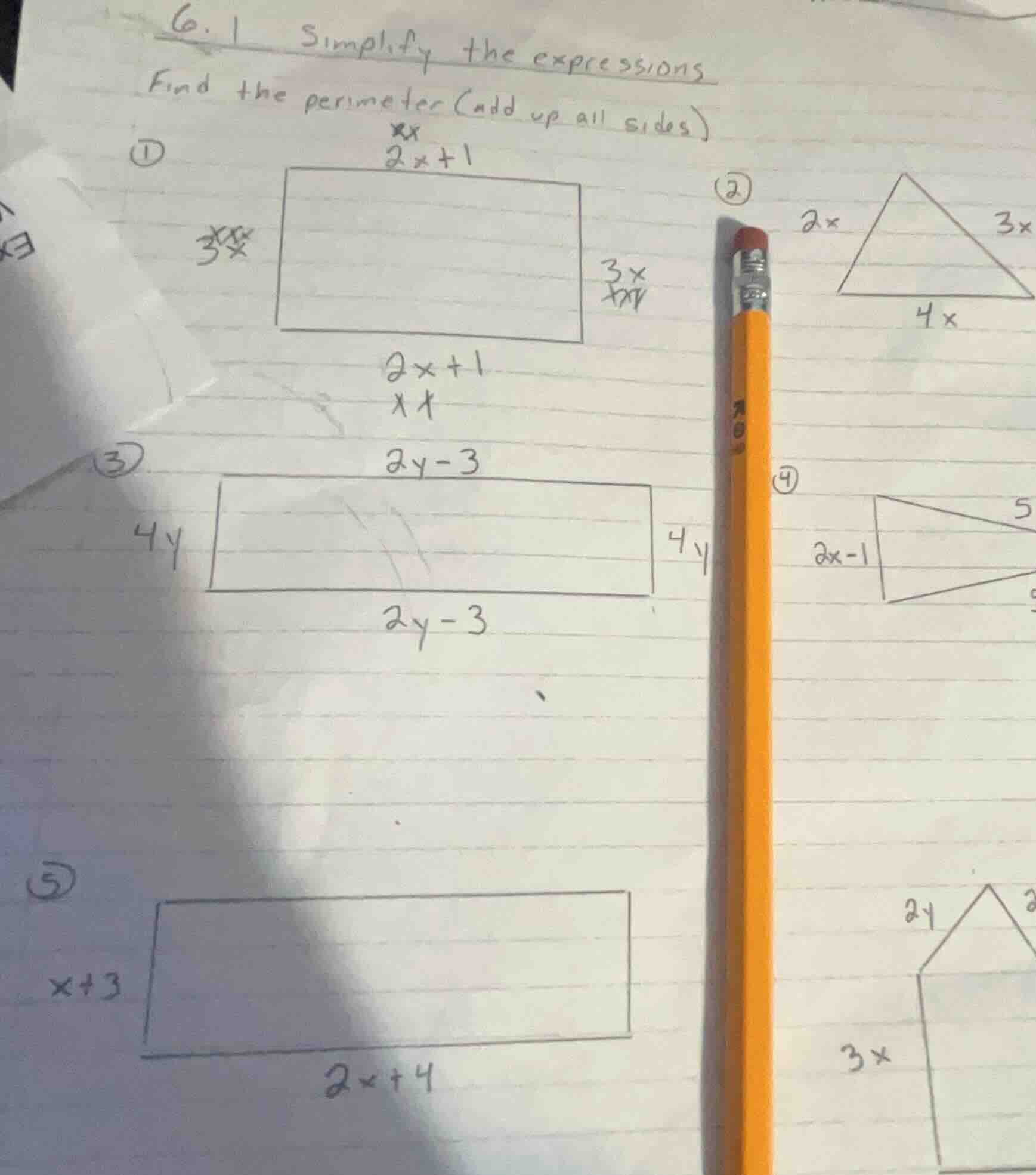 6.1 simplify the expressions find the perimeter (add up all sides) ① ② …