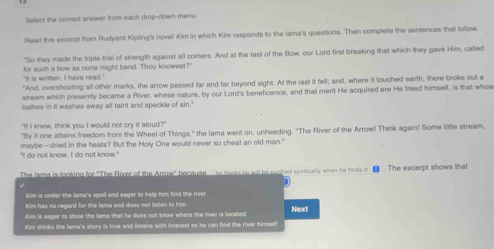 select the correct answer from each drop - down menu. read this excerpt…