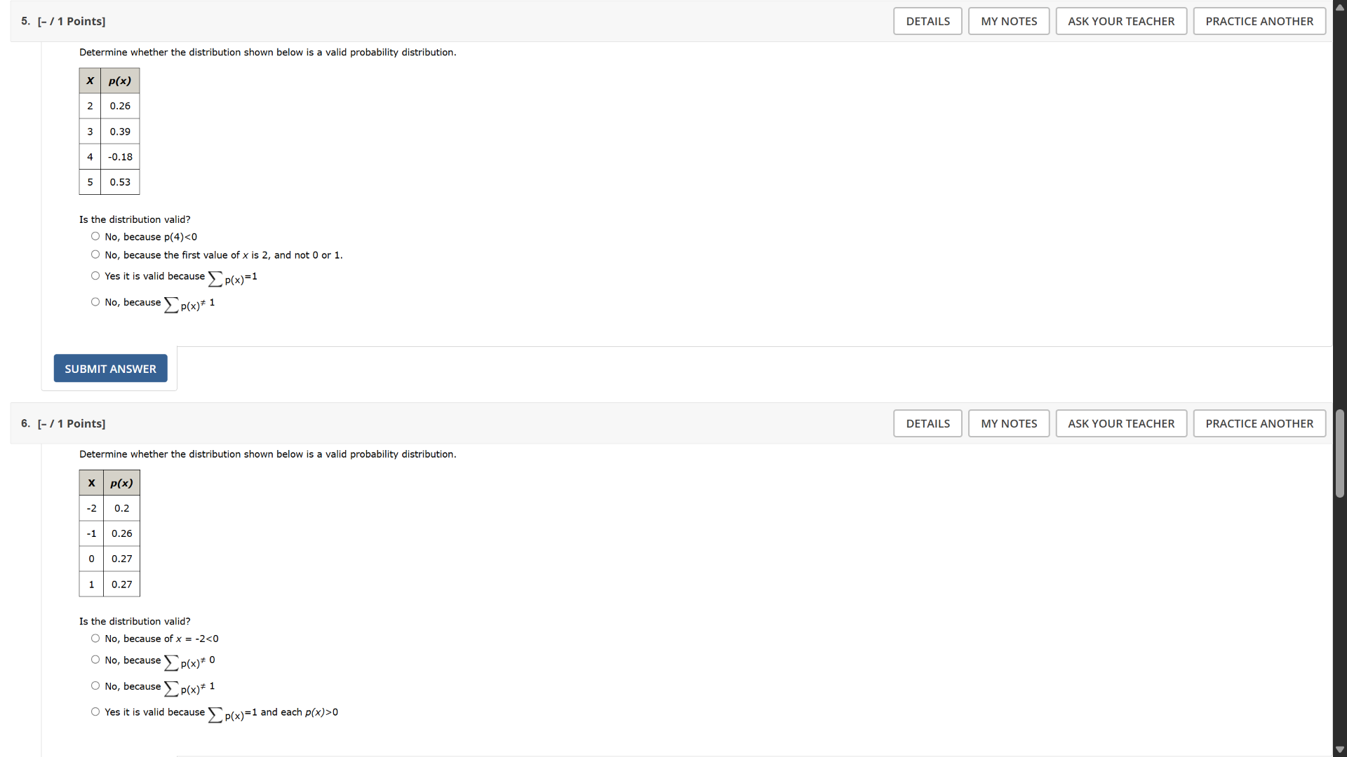 5. determine whether the distribution shown below is a valid probabilit…