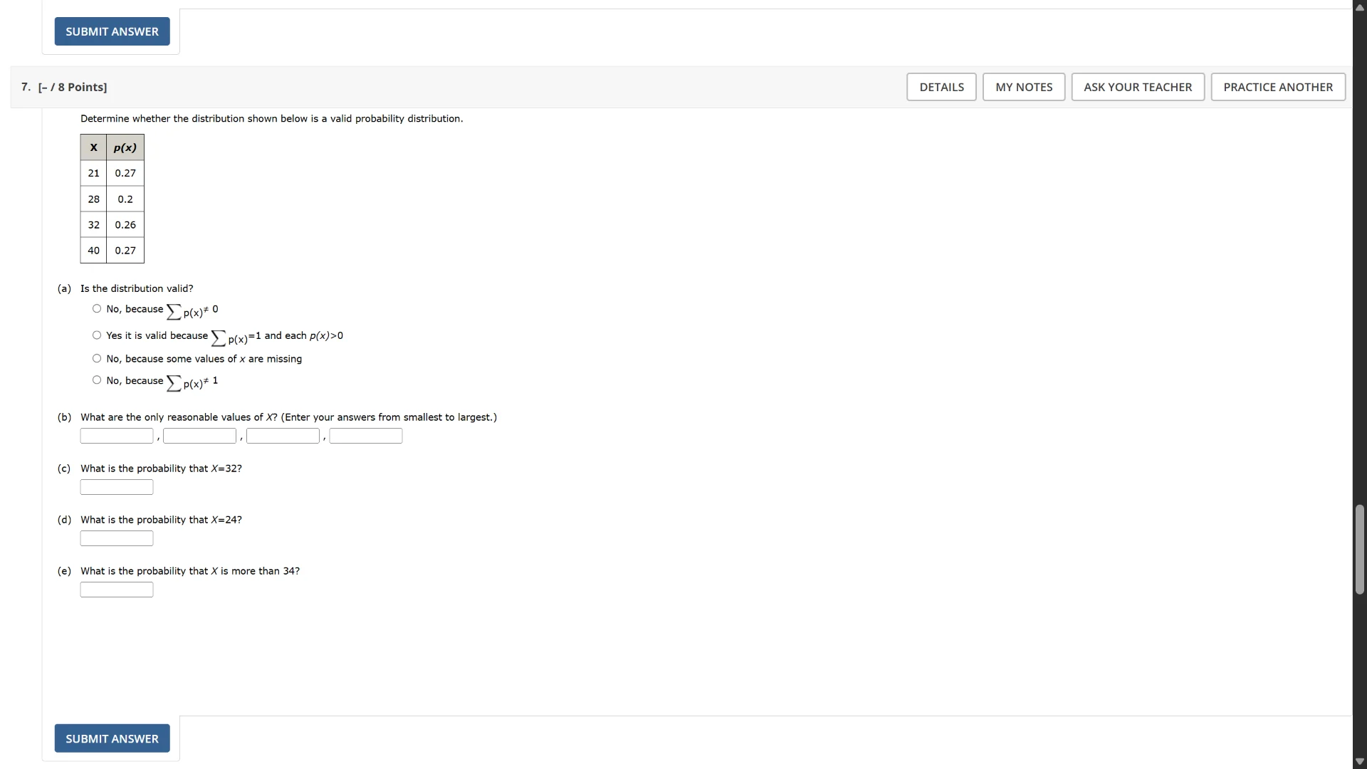 7. - / 8 points determine whether the distribution shown below is a val…