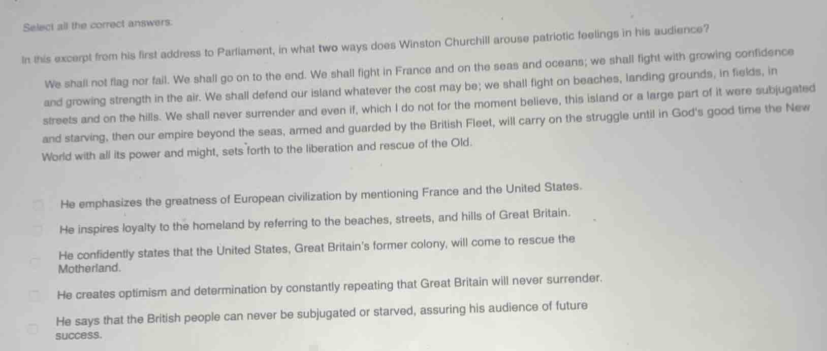 select all the correct answers. in this excerpt from his first address …
