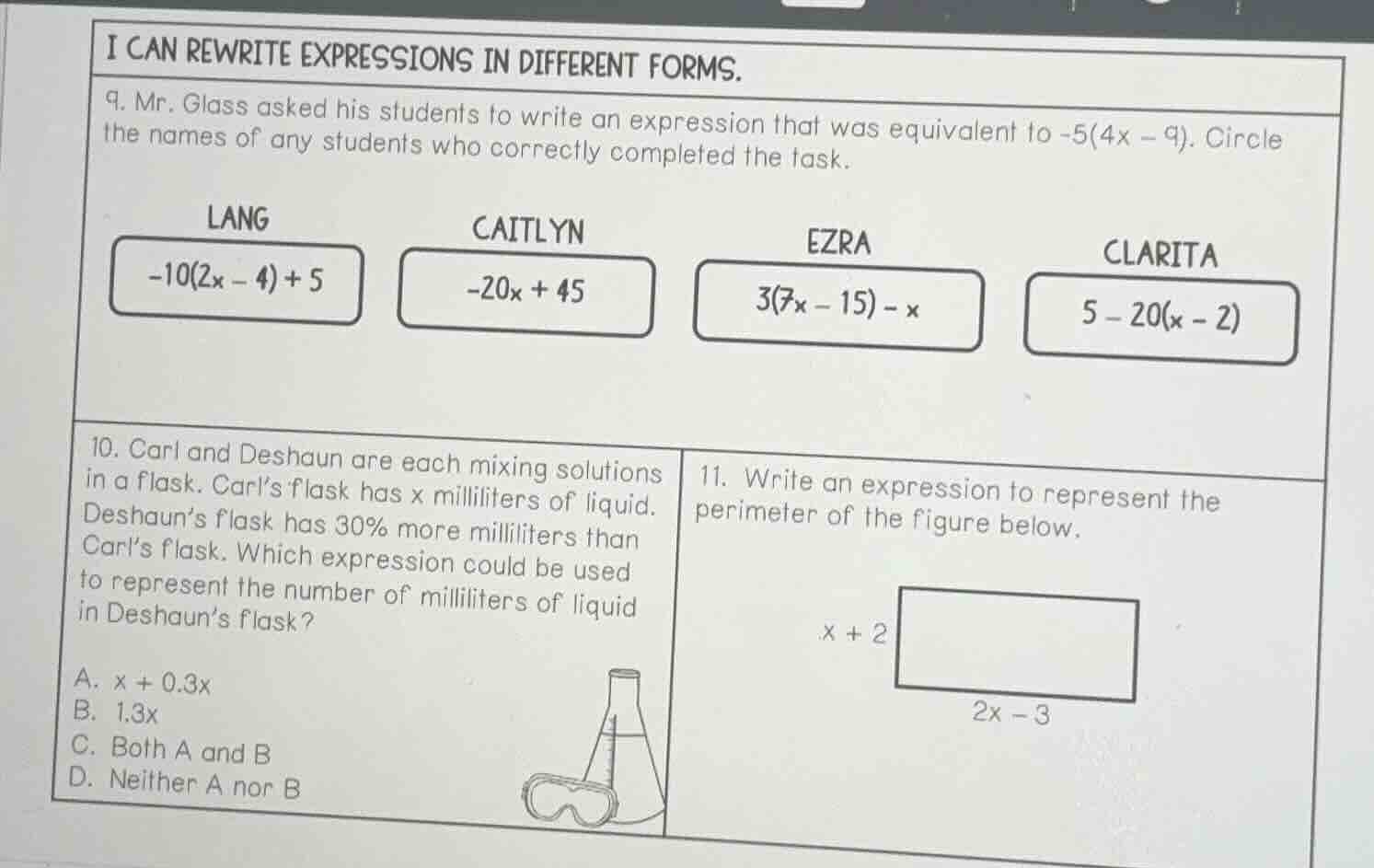 i can rewrite expressions in different forms. 9. mr. glass asked his st…