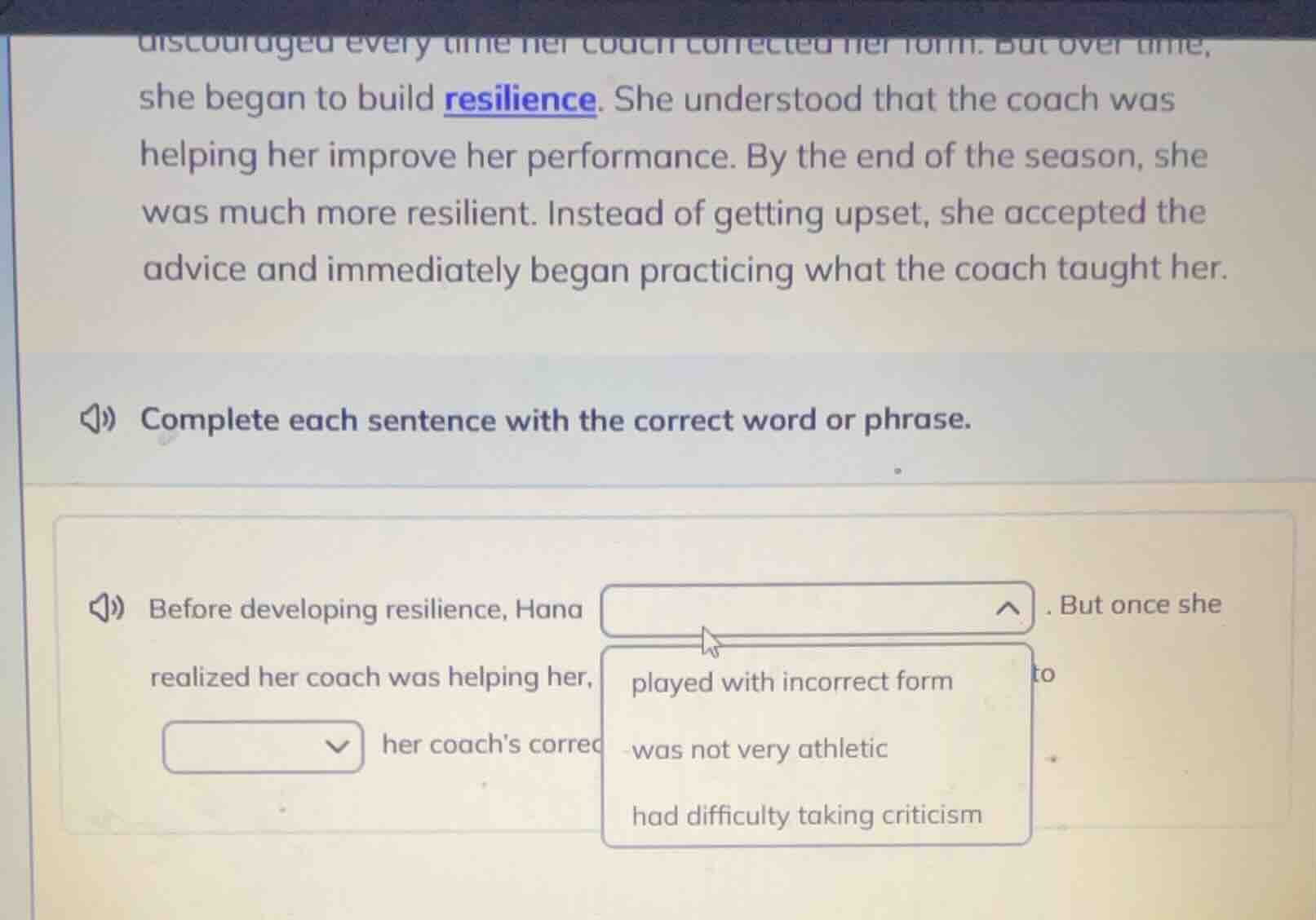 discouraged every time her coach corrected her form. but over time, she…
