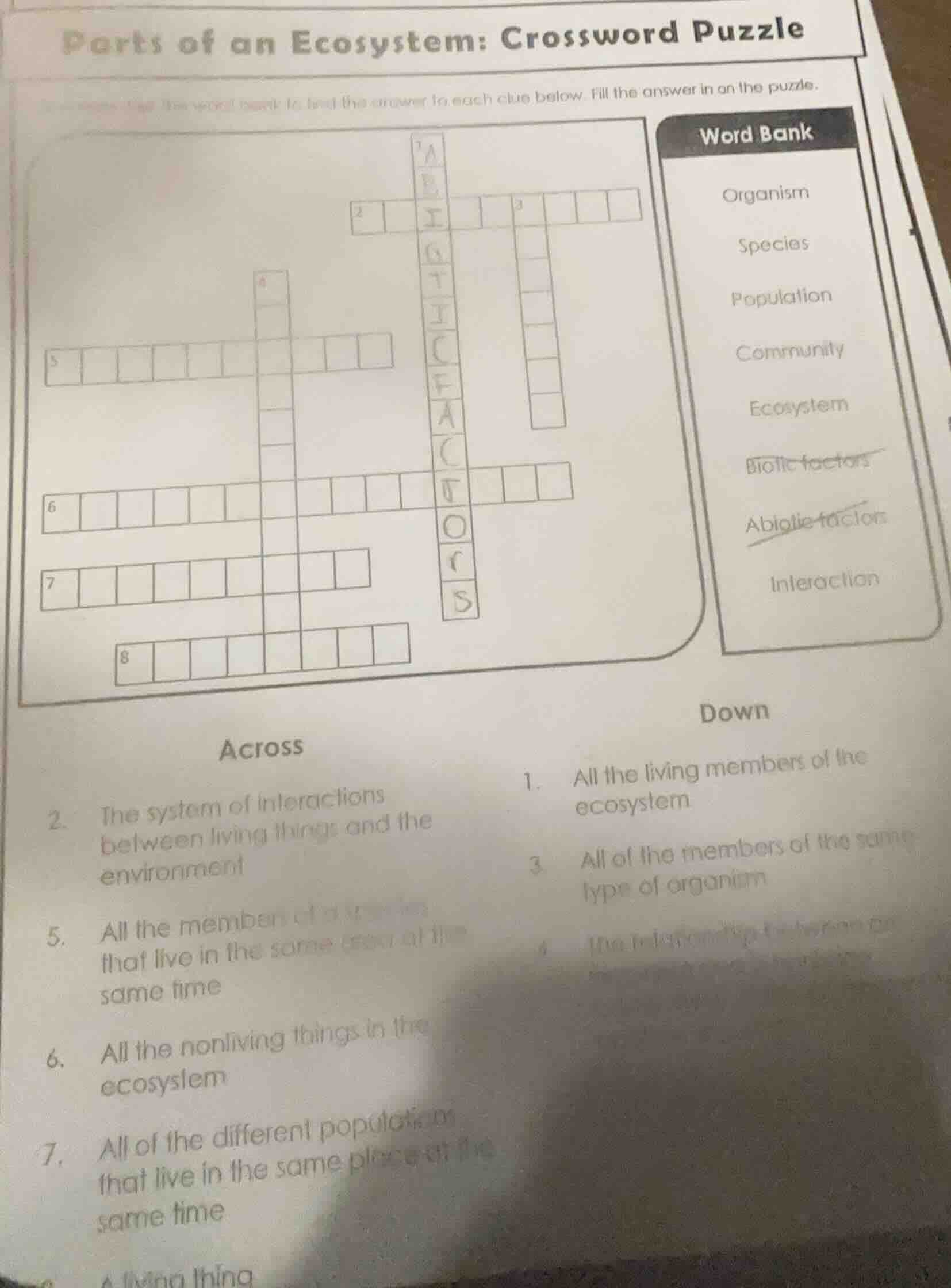 parts of an ecosystem: crossword puzzle use the word bank to find the a…