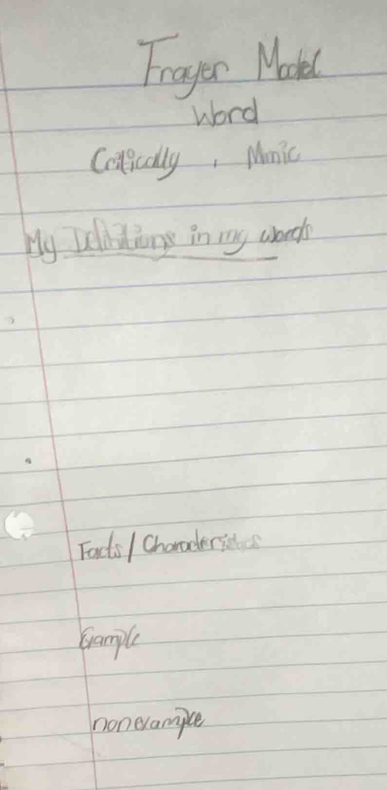 frayer model word critically, mimic my definitions in my words facts / …