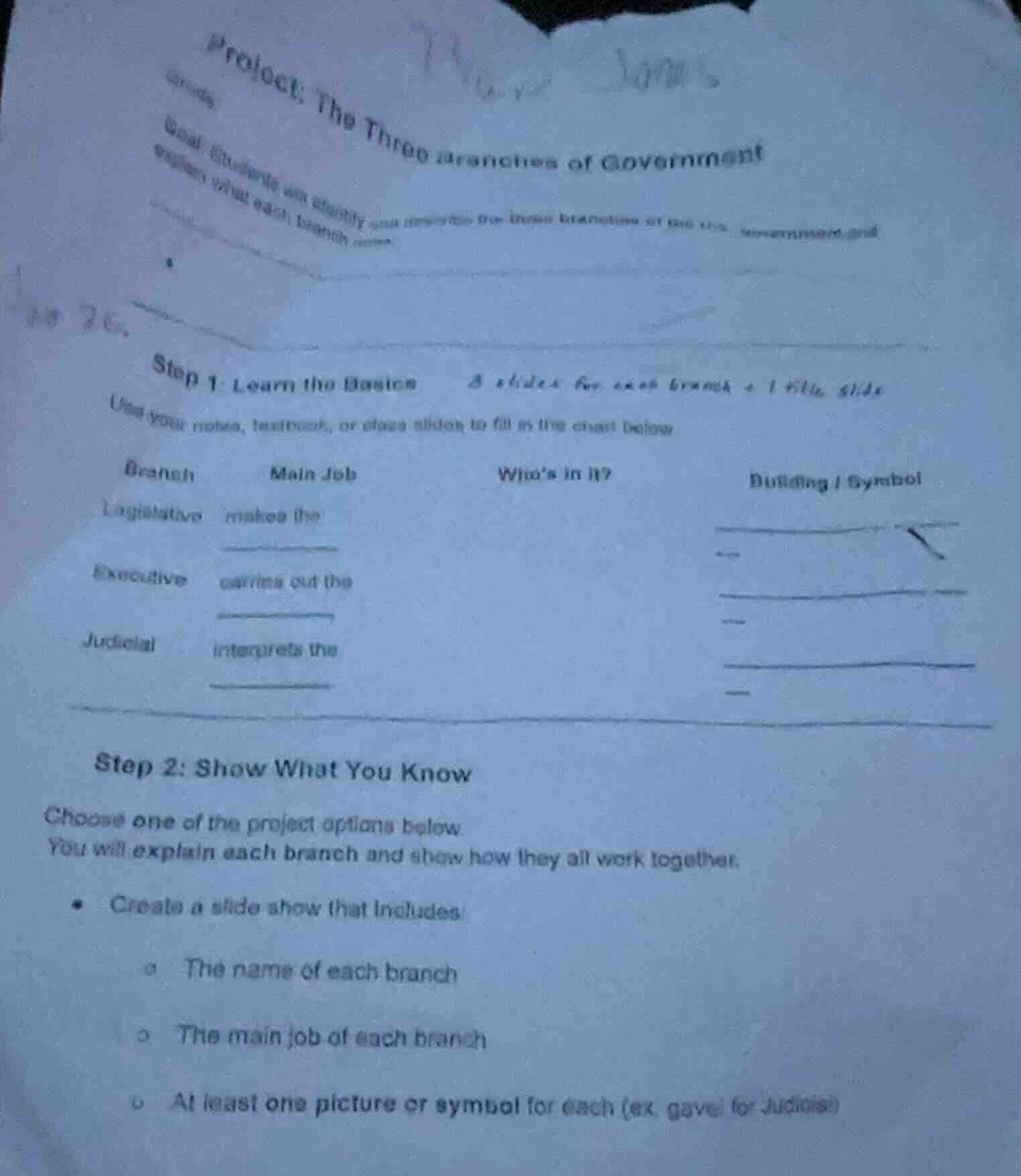 project: the three branches of government grade goal: students will ide…