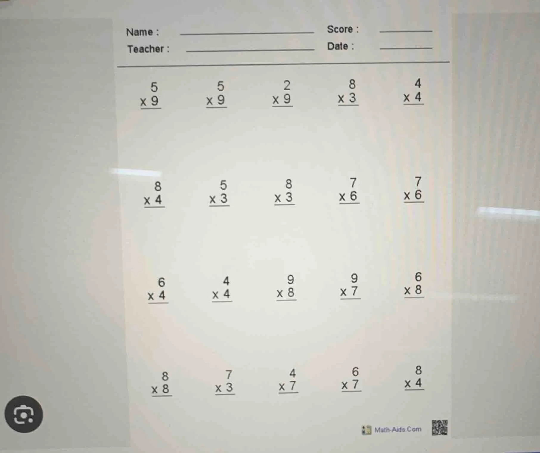 name : score : teacher : date : \\(\\begin{array}{c}\\ \\ \\ 5 \\\\\\ \…