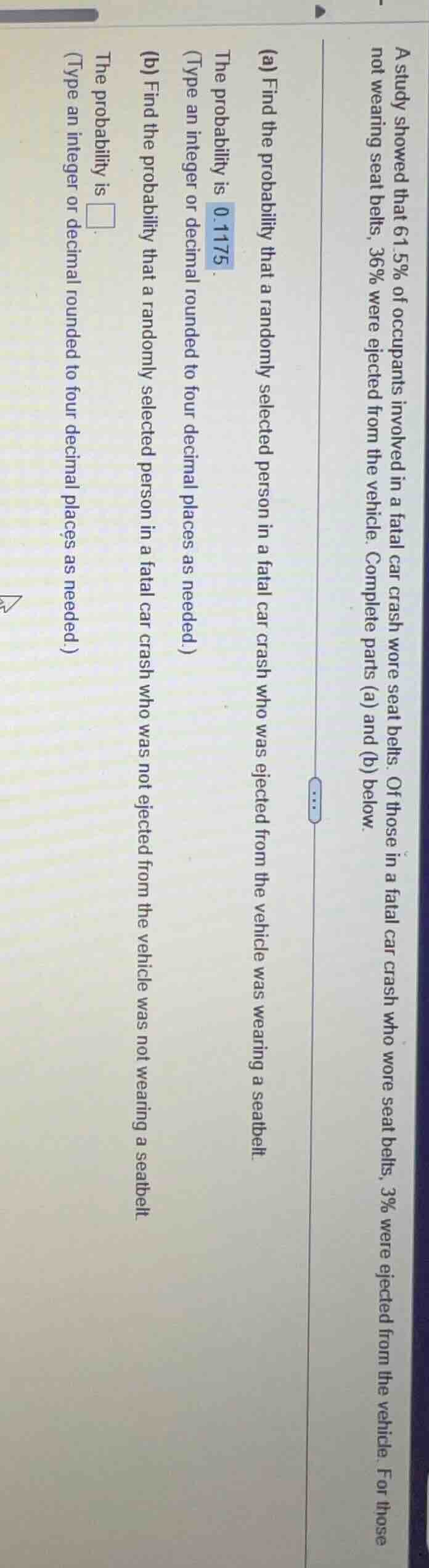 a study showed that 61.5% of occupants involved in a fatal car crash wo…