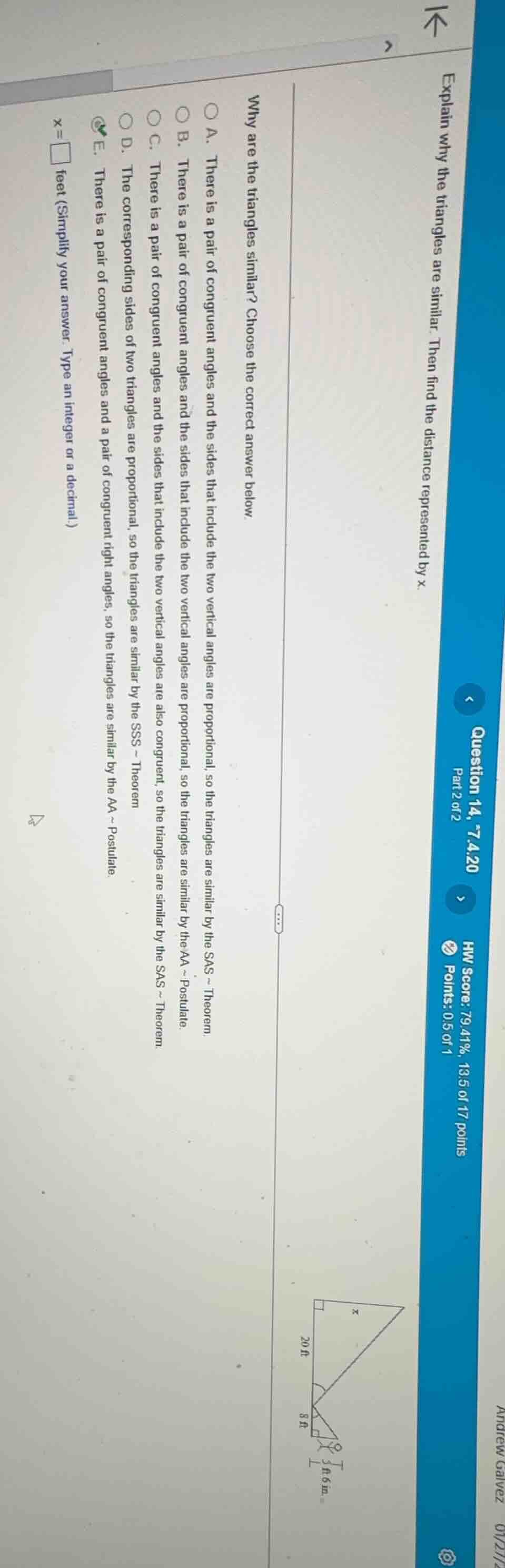 explain why the triangles are similar. then find the distance represent…