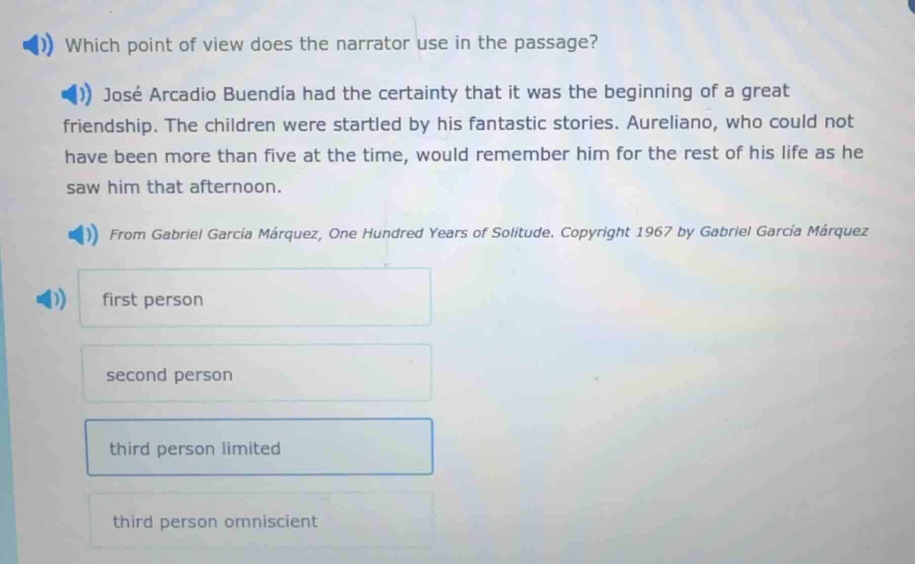 which point of view does the narrator use in the passage? josé arcadio …