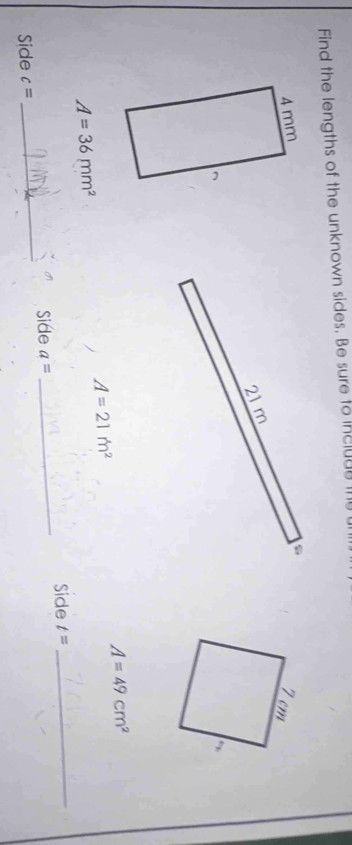 find the lengths of the unknown sides. be sure to include 4mm a = 36 mm…