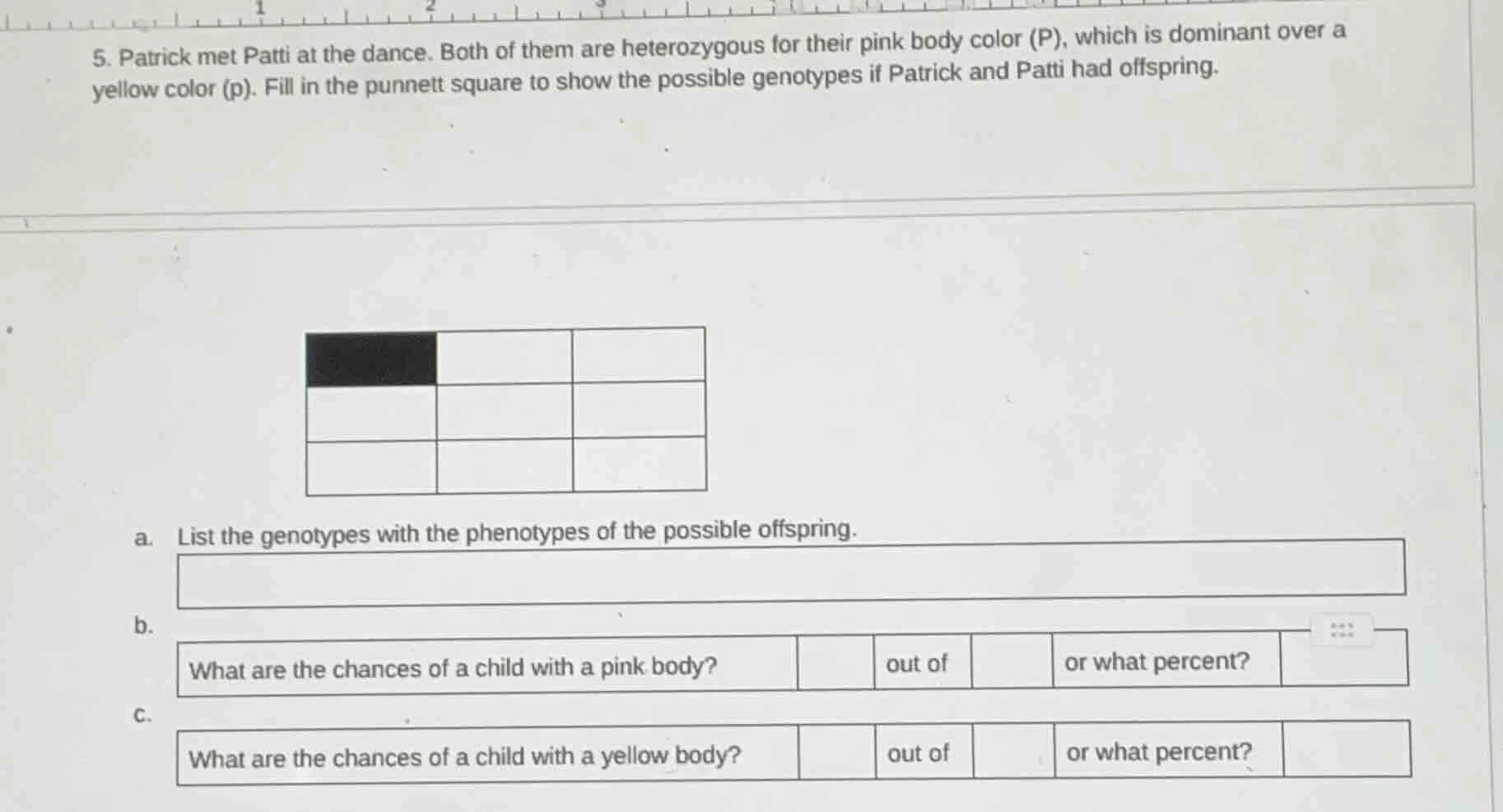 5. patrick met patti at the dance. both of them are heterozygous for th…